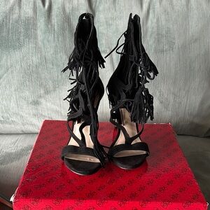 Guess Black Fringe High Heel Sandals